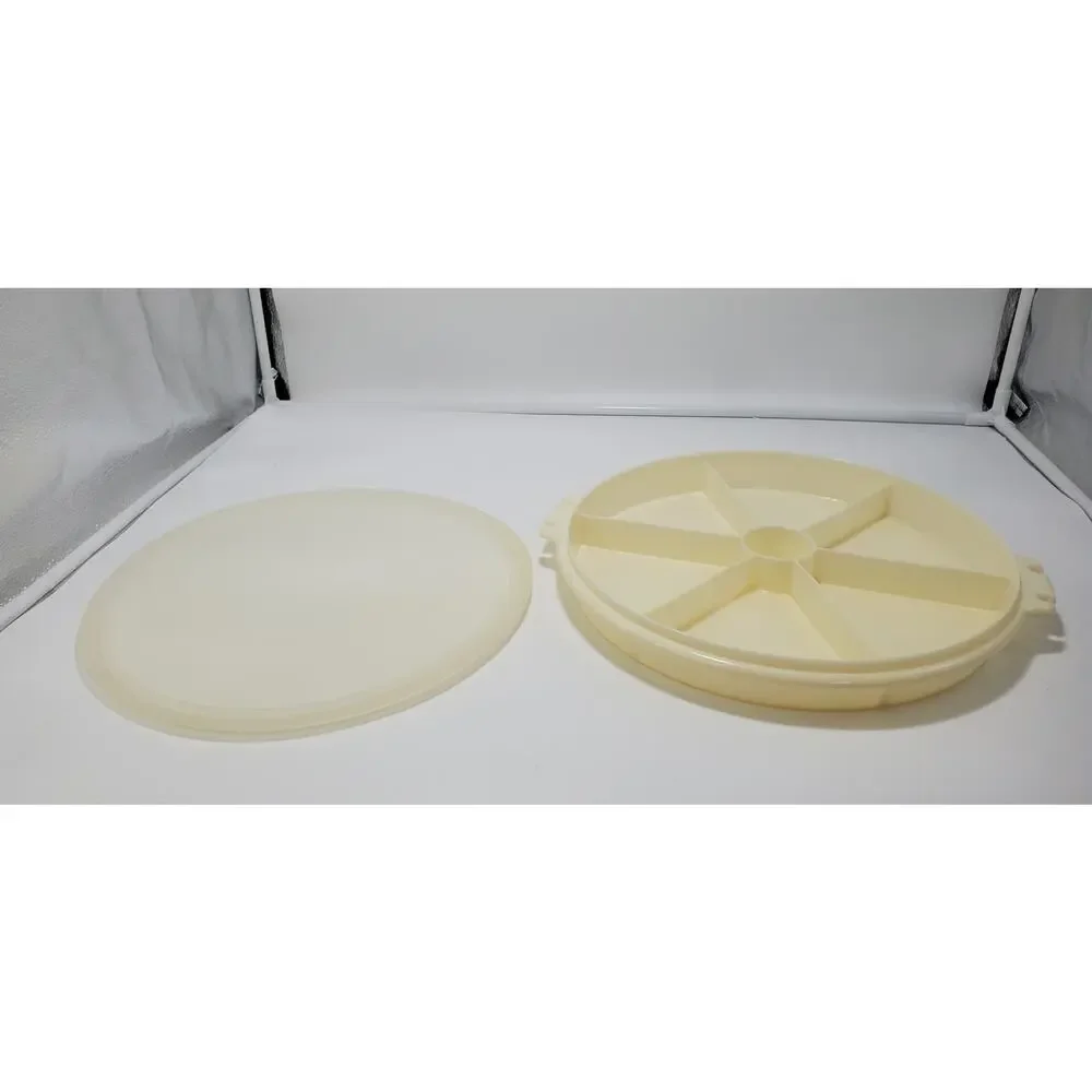 Tupperware #405 Sheer Divided Party Tray & #224 Clear Seal Lid ~ 12 Inch